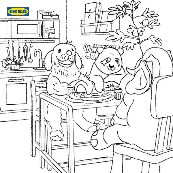 Coloriage d'ours à table