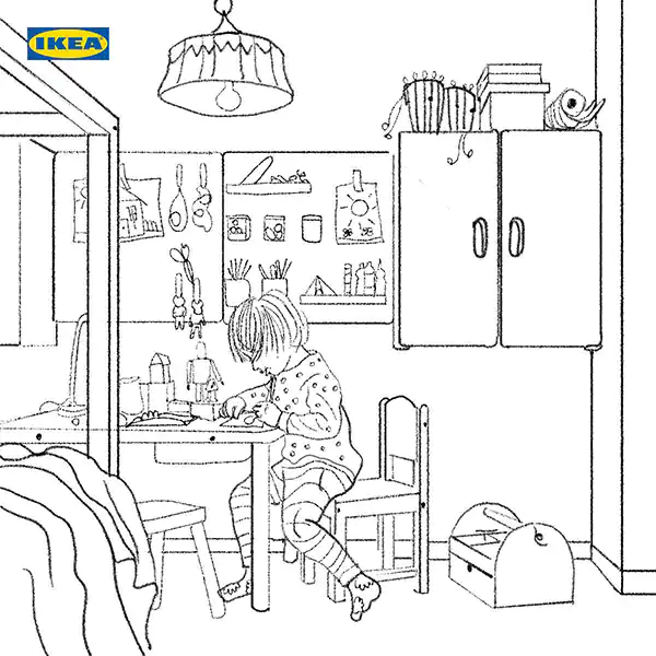 Coloriage d'une chambre d'enfant