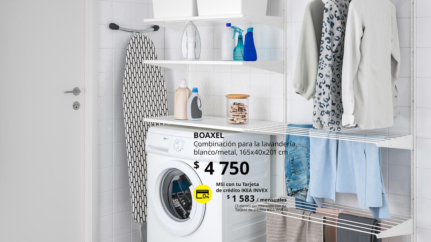 Combinación BOAXEL blanca y de metal para lavandería, instalada en un área de lavado.