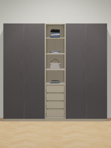 combinazione di armadio PAX beige con ante a battente in grigio 