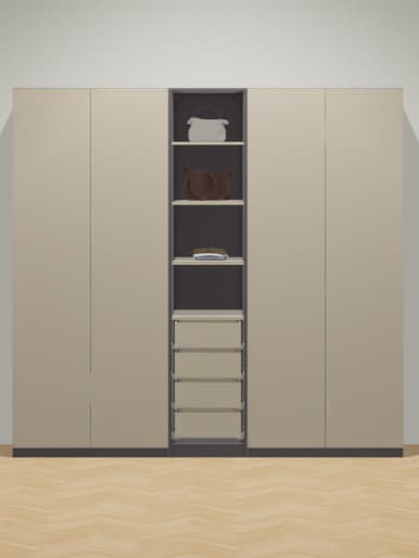 combinazione di armadio PAX grigio con ante a battente beige 