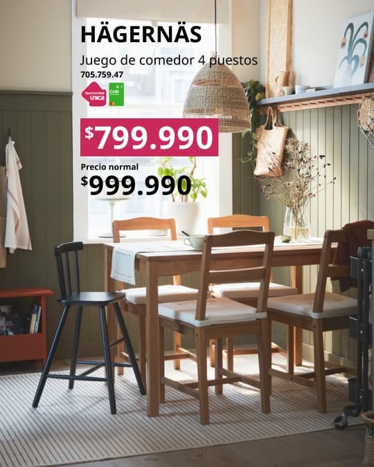 Comedor de cuatro sillas HAGERNAS con precio especial con CMR