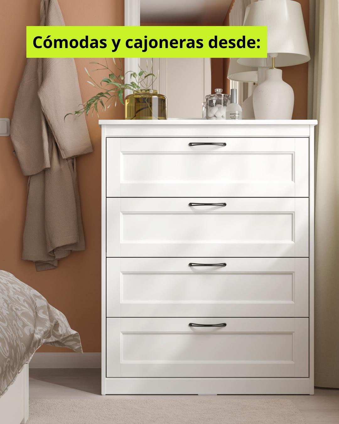Cómoda blanca de cuatro cajones con llamado desde