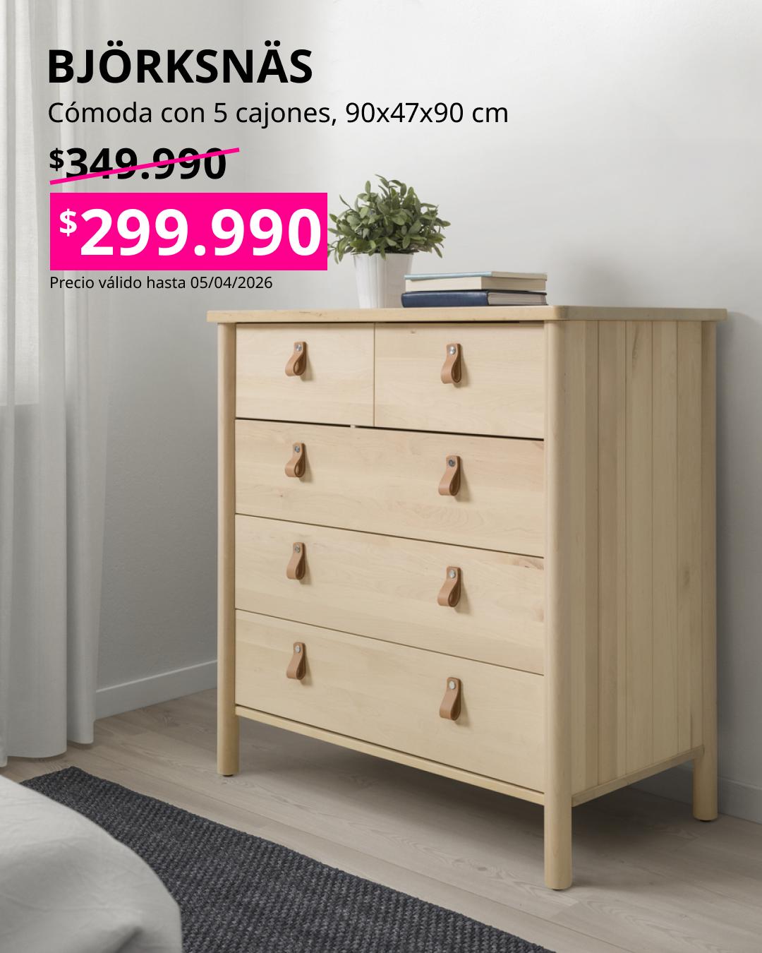 Comoda de color pino con 5 cajones