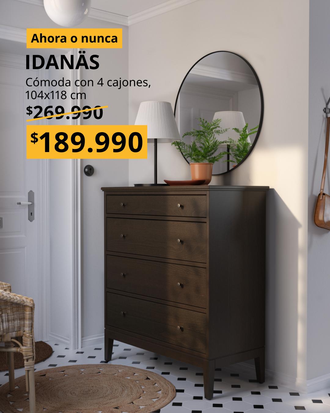 Cómoda IDANÄS de cuatro cajones en marrón oscuro teñido, con amplio almacenamiento y cierre suave.