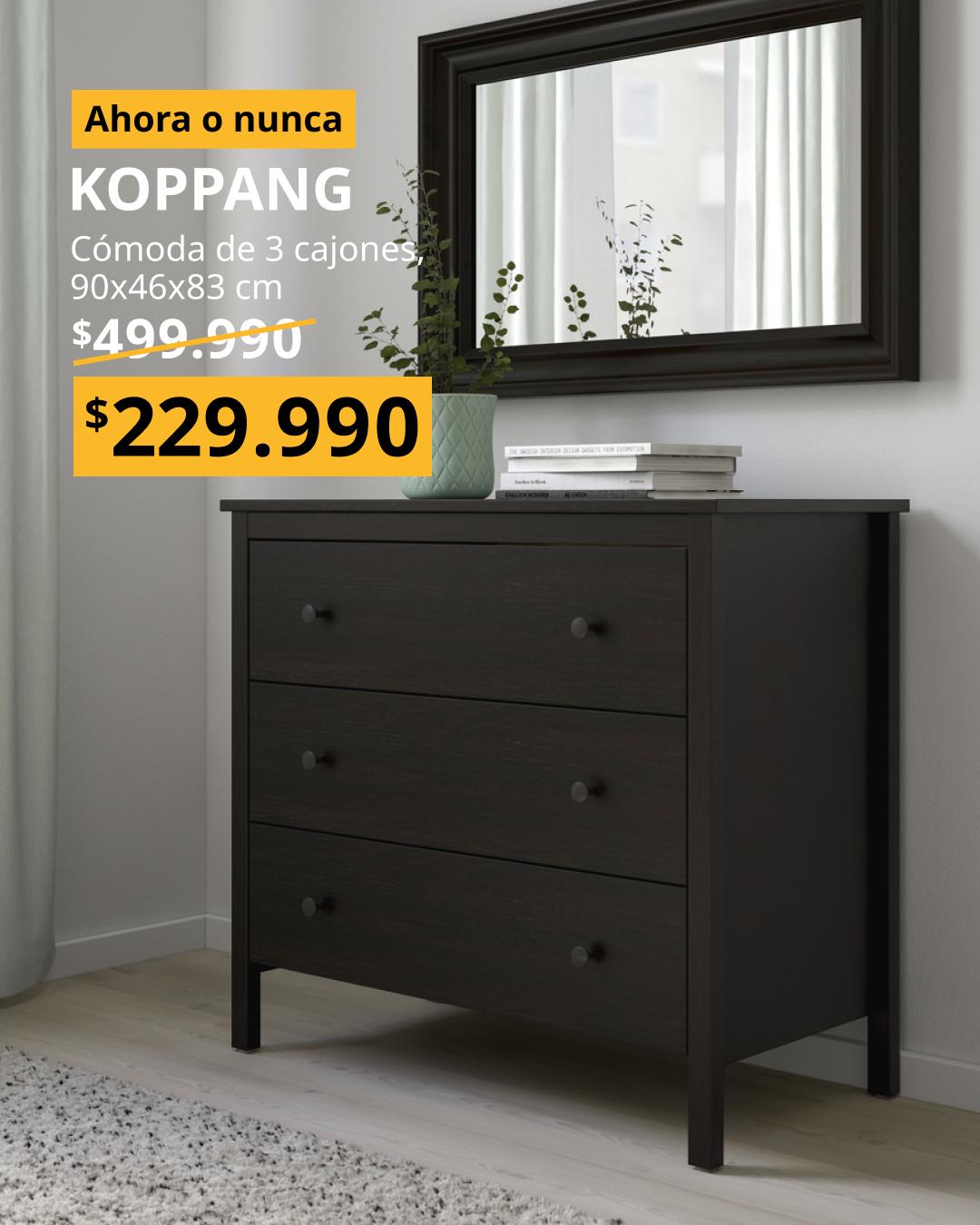 Cómoda KOPPANG negro-marrón con tres cajones amplios y estilo funcional de líneas rectas.