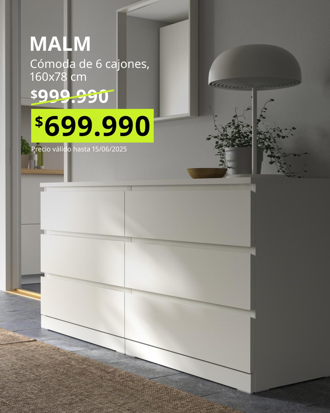 Cómoda MALM blanca 6 cajones 160x78 cm, mueble dormitorio almacenamiento moderno oferta Black Friday