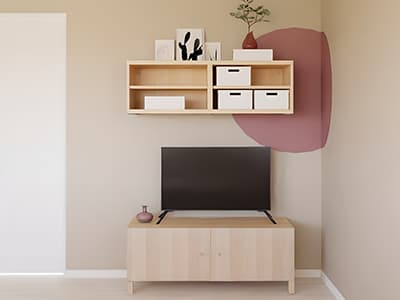 Composée d'un banc TV moderne et d'une solution de rangement supplémentaire, cette combinaison vous permet d'organiser vos affaires et de dissimuler vos câbles.