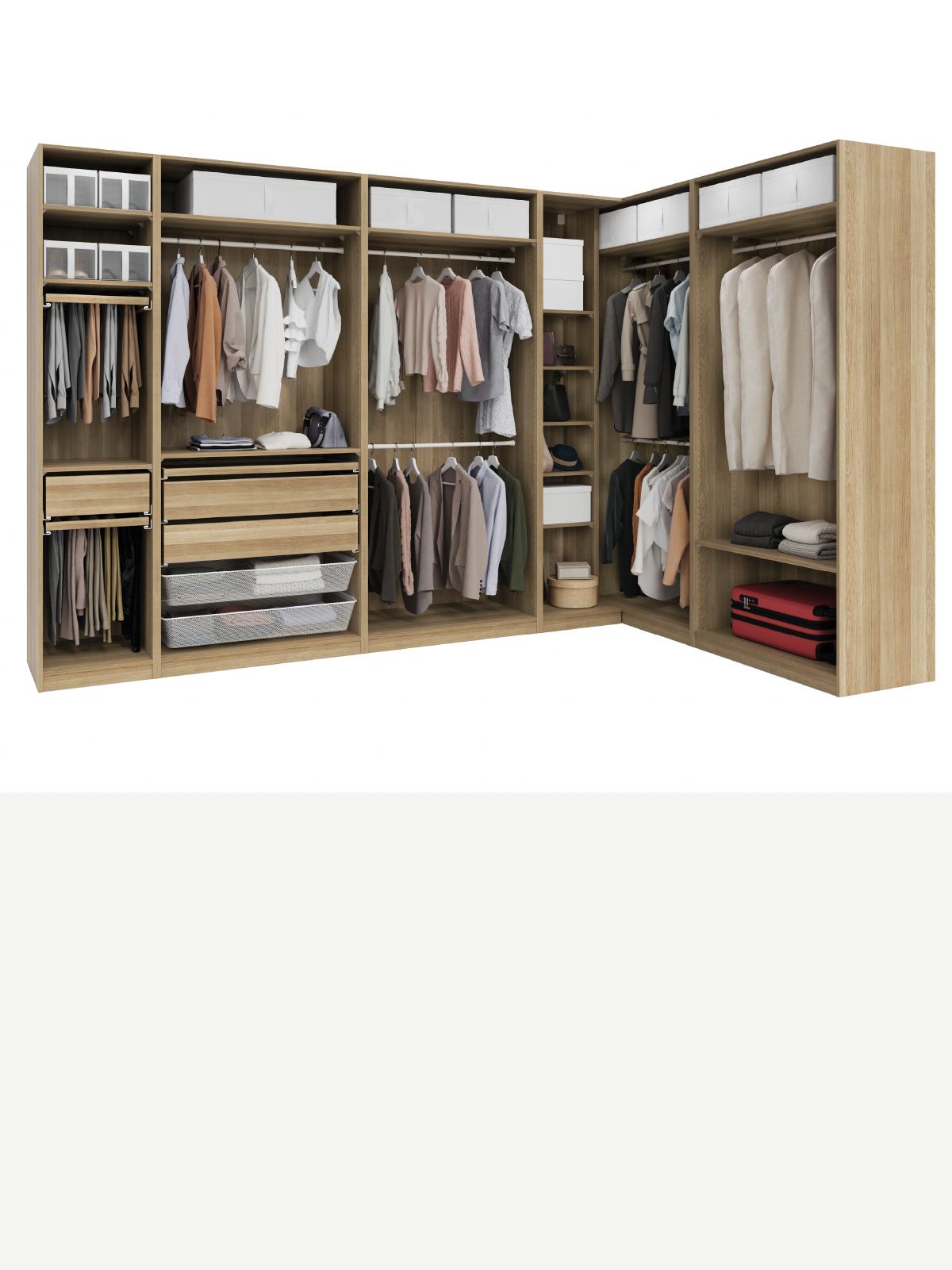 Composizione armadi PAX beige senza ante e con accessori KOMPLEMENT