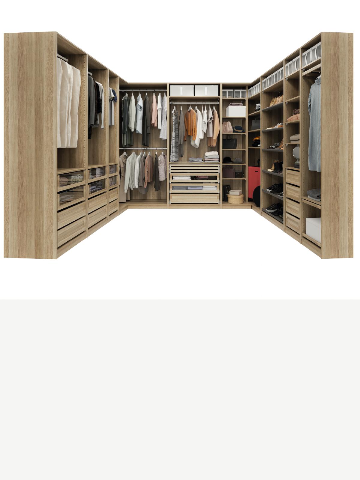 Composizione armadi PAX beige senza ante e con accessori KOMPLEMENT