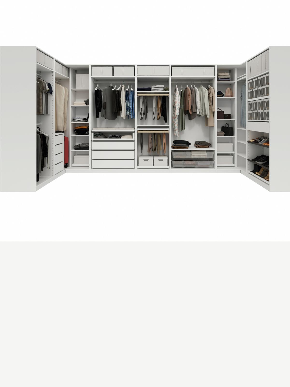 Composizione armadi PAX bianchi senza ante e con accessori KOMPLEMENT