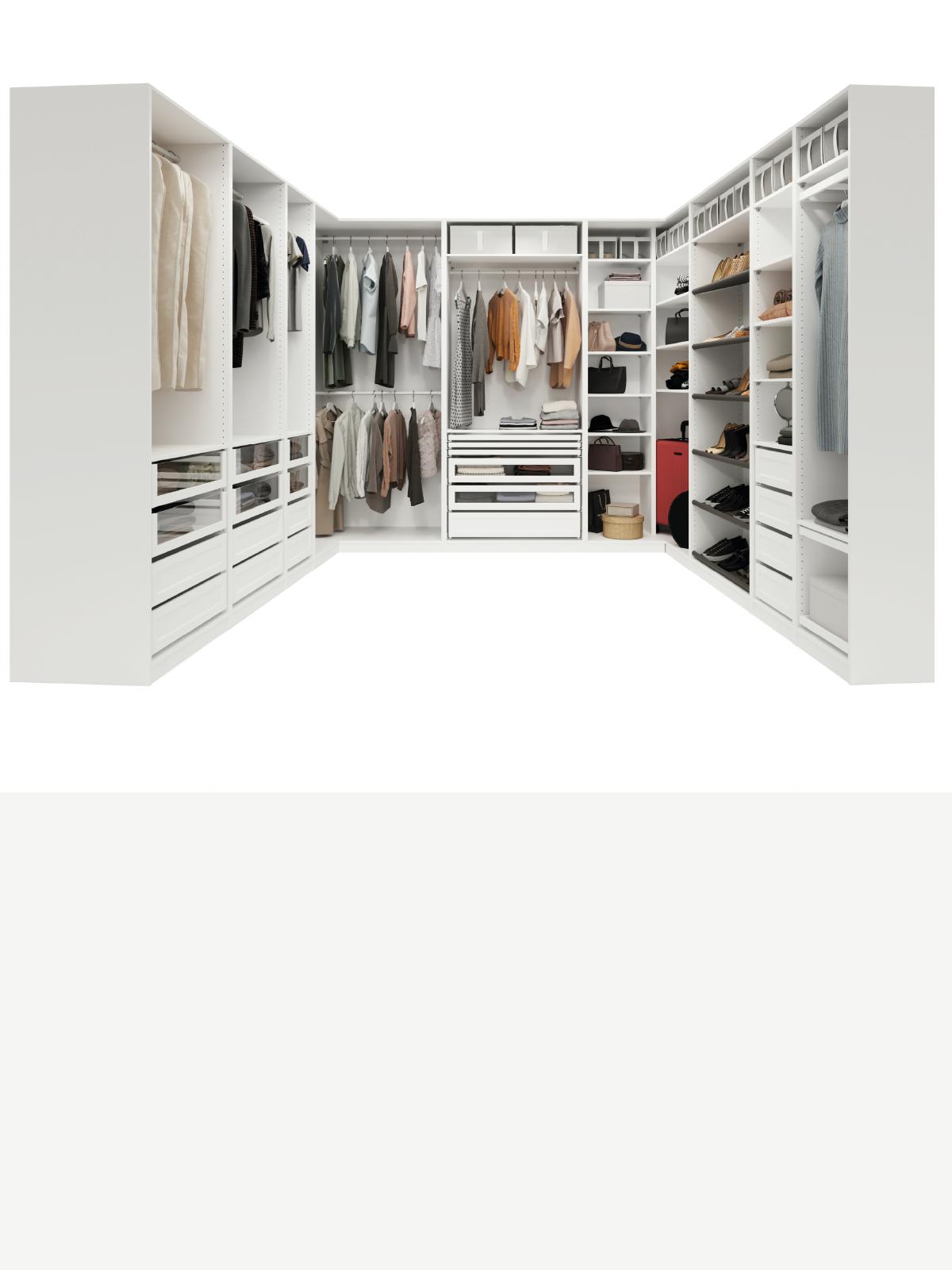 Composizione armadi PAX bianchi senza ante e con accessori KOMPLEMENT