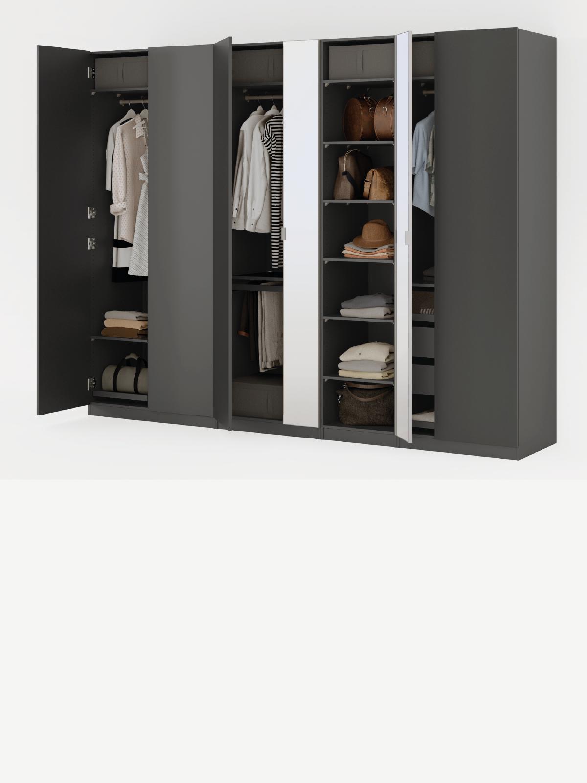 Composizione armadi PAX grigia e bianca con ante a battente