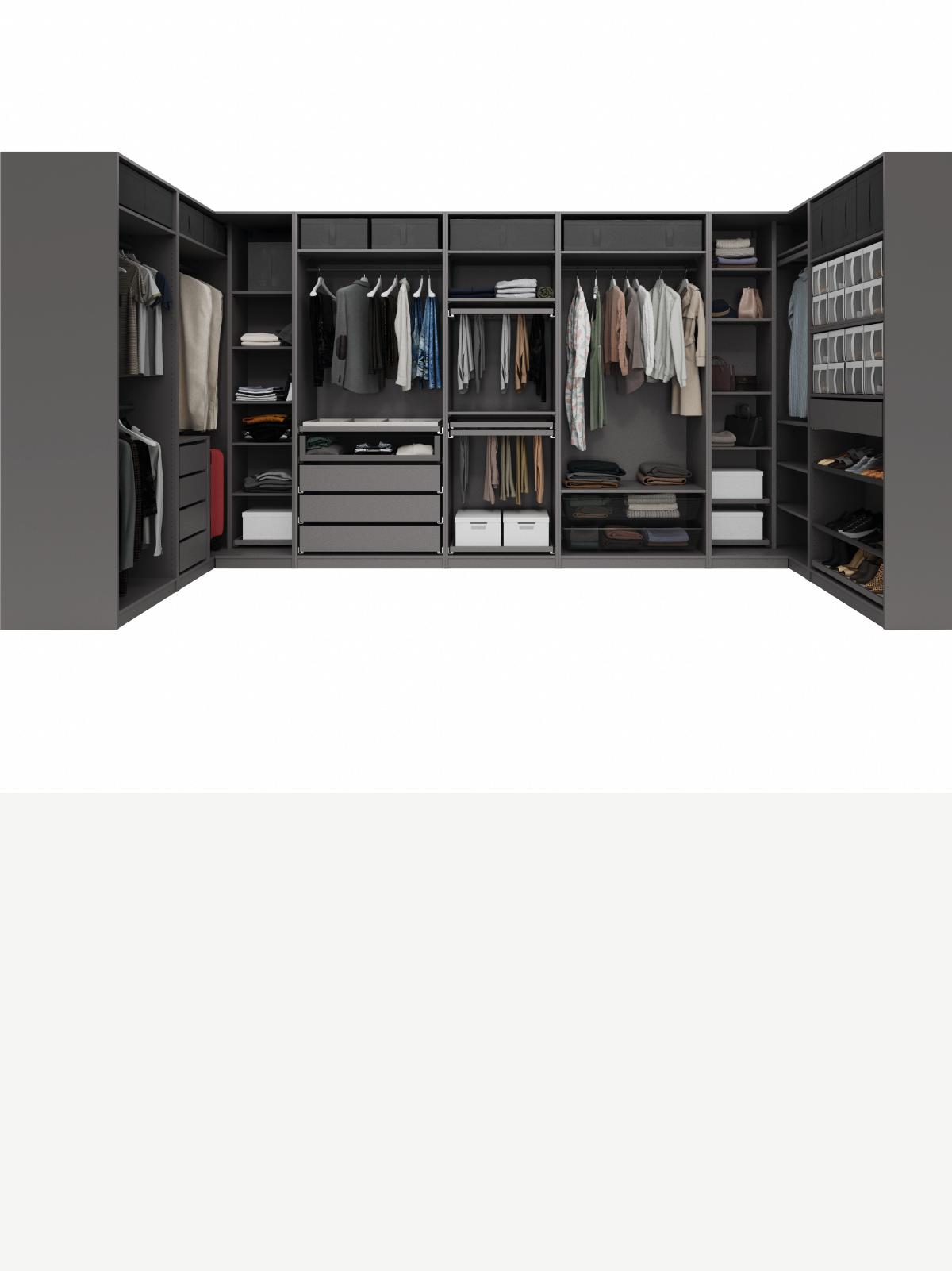 Composizione armadi PAX nera senza ante e con accessori KOMPLEMENT