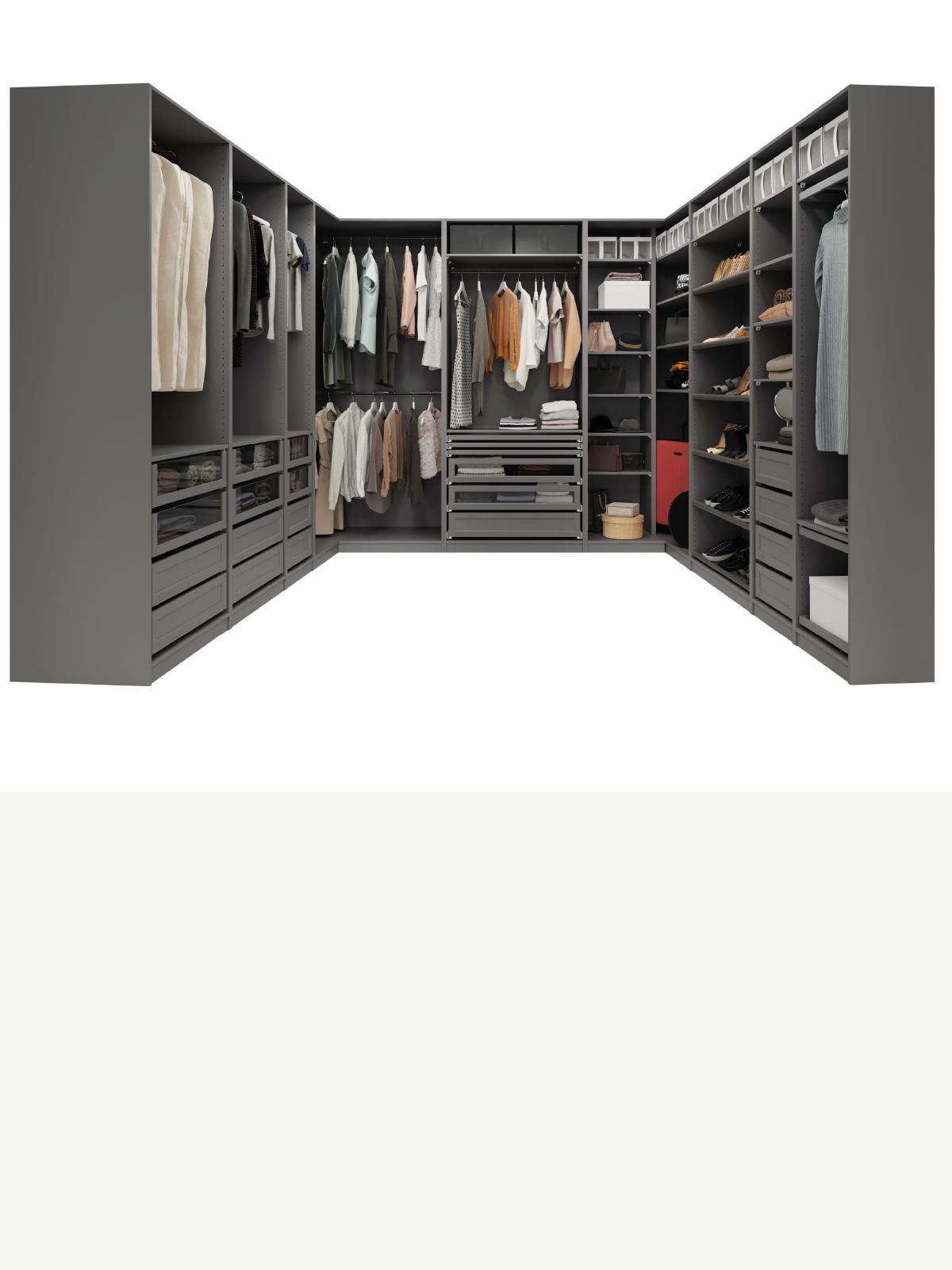Composizione armadi PAX nera senza ante e con accessori KOMPLEMENT