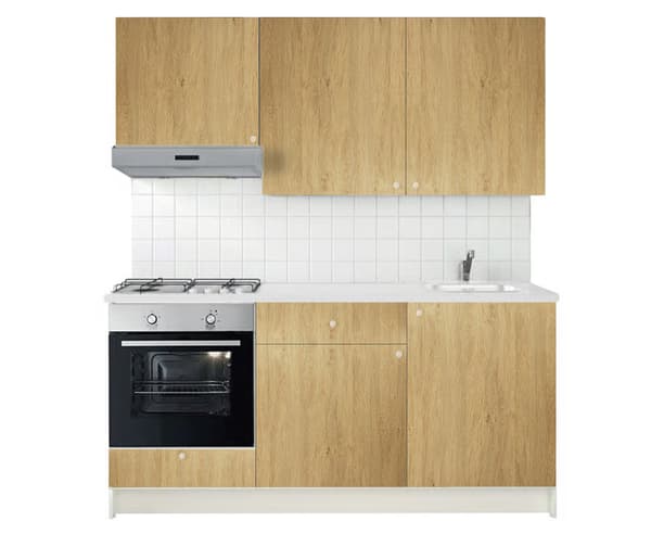 Composizione cucina KNOXHULT effetto rovere con elettrodomestici inox