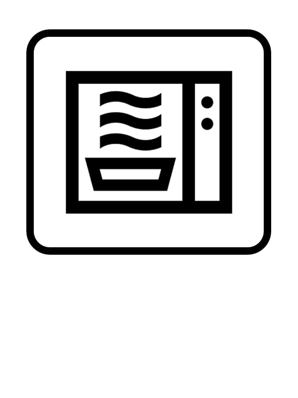 Cookware and dinnerware symbol of compatible cookware and dinnerware which are safe for microwave ovens.