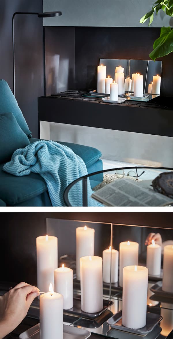Crea la giusta atmosfera con specchi e candele. Prova gli specchi quadrati LOTS di IKEA.