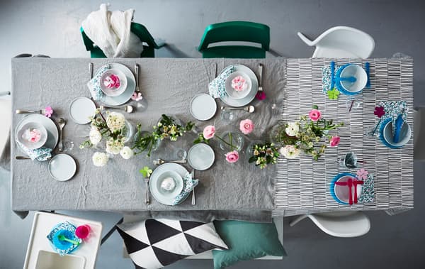 Create a beautiful table setting with renewable linen fabric! IKEA offers a wide range of home textiles and fabrics, such as AINA fabric in grey linen.