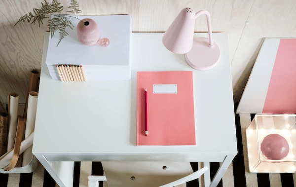 Create a graphic-themed kids room! Try a clean white and functional desk such as IKEA MICKE desk!