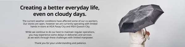 Creating a better everyday life even on cloudy days. Delivery and services advisory due to Typhoon Maymay