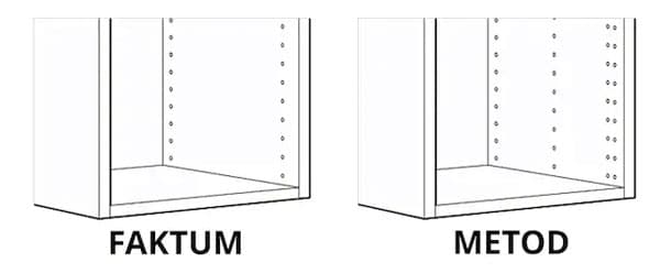 Croquis d'un meuble de cuisine FAKTUM comparé à METOD