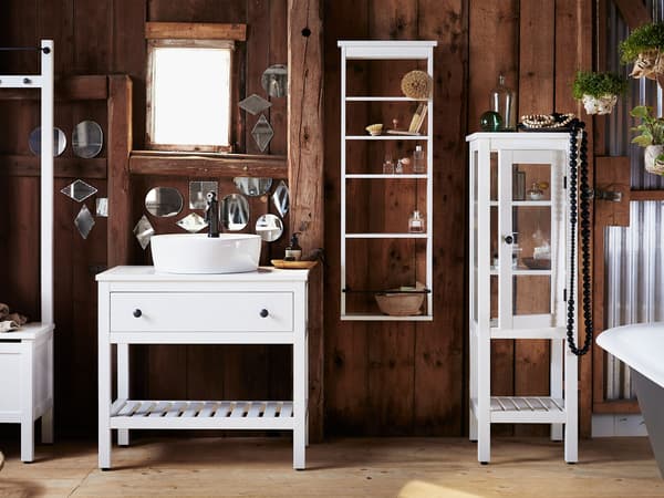 Čtyři úložné díly z borovice, série HEMNES, bíle lakovaná