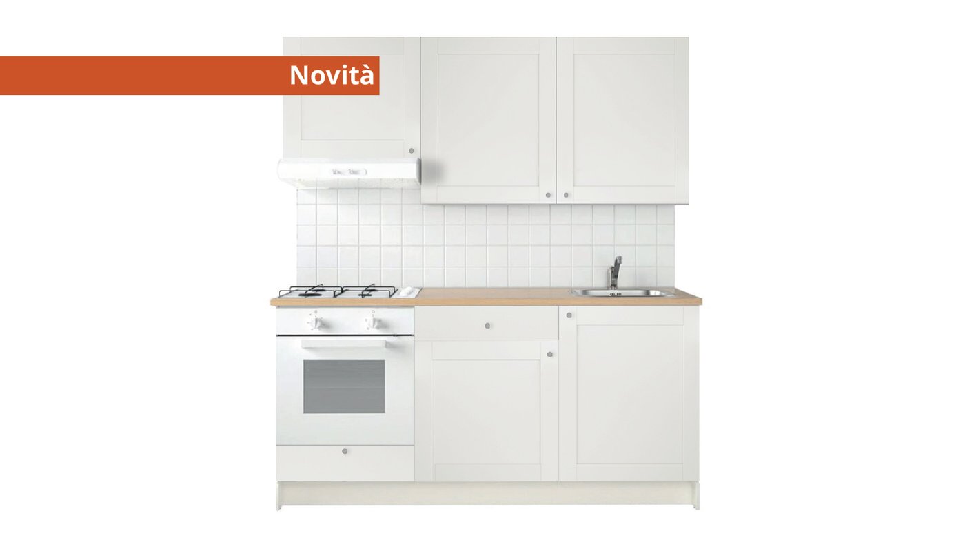 Cucina completa KNOXHULT bianca con cornice con elettrodomestici bianchi.
