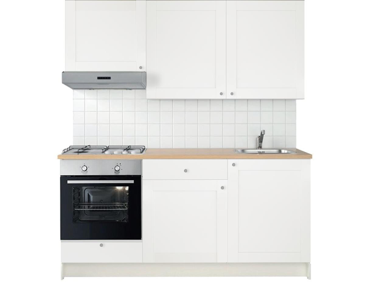 Cucina completa KNOXHULT bianca con cornice con elettrodomestici inox.