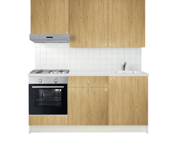 Cucina completa KNOXHULT effetto rovere con elettrodomestici inox.