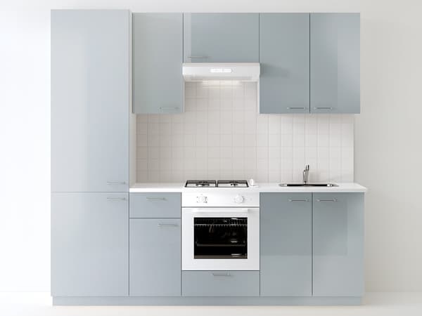 Cucina completa METOD con ante KALLARP grigio chiaro-azzurro lucido.