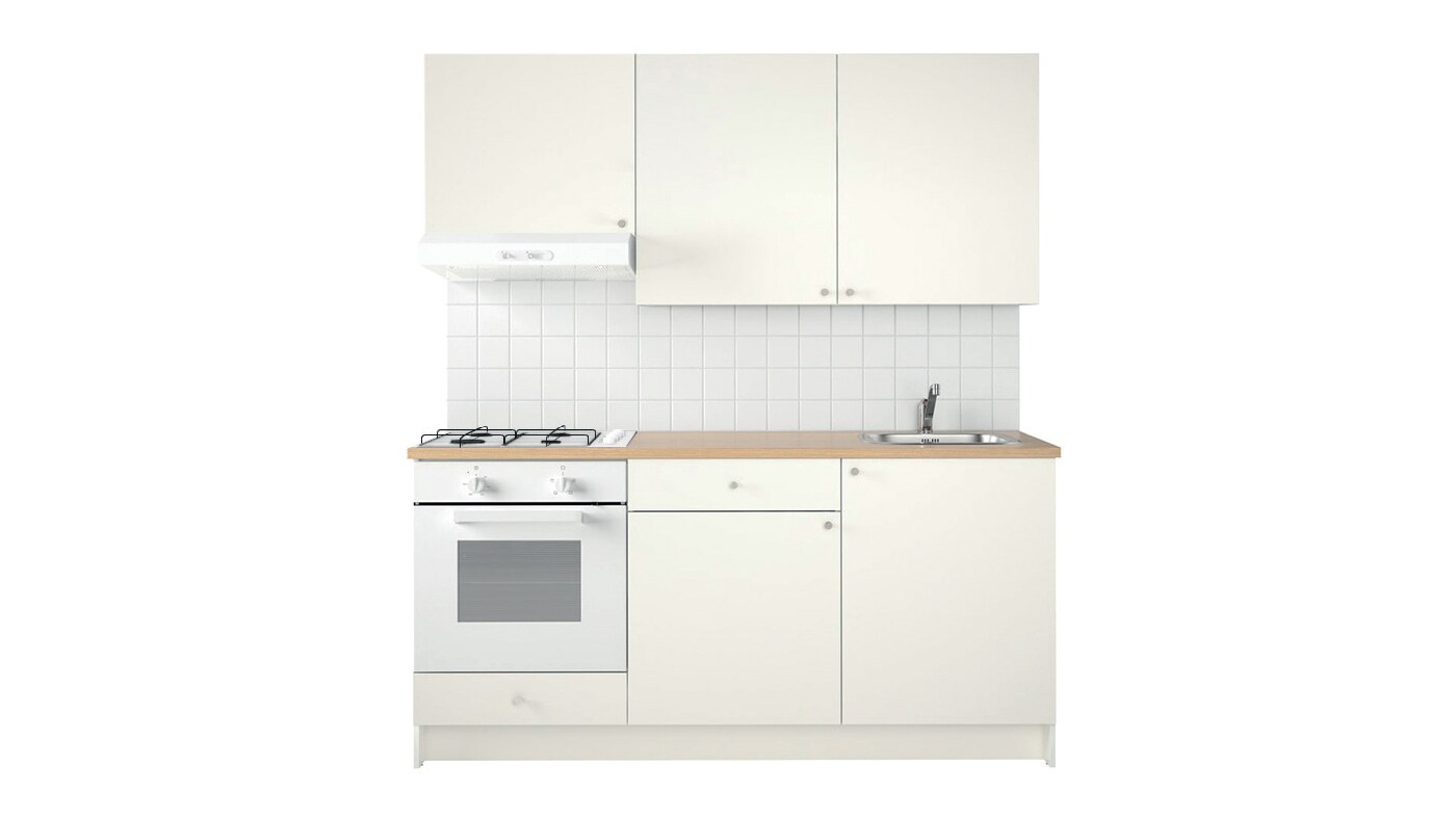 Cucina KNOXHULT bianca con elettrodomestici bianchi.