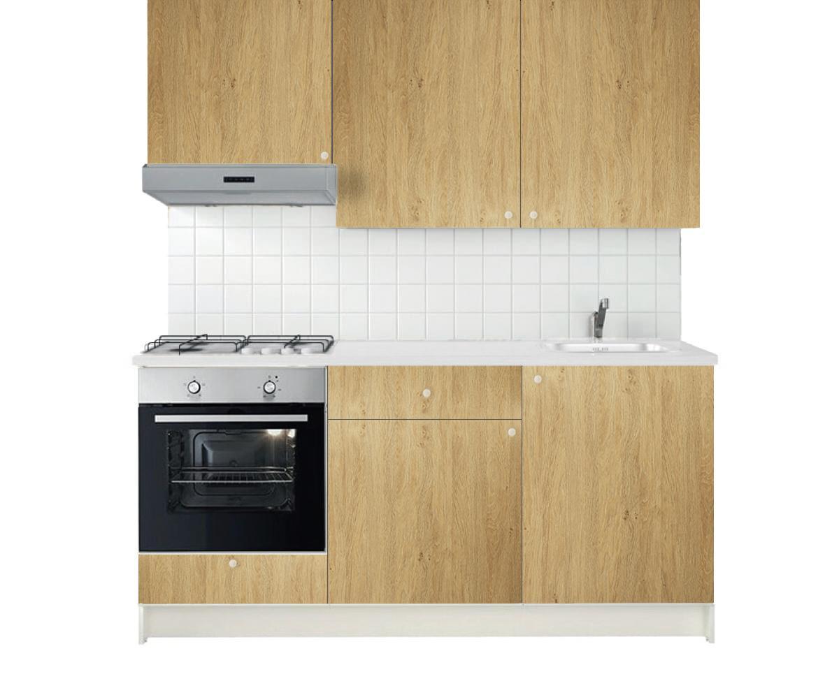 Cucina KNOXHULT effetto rovere con elettrodomestici inox.
