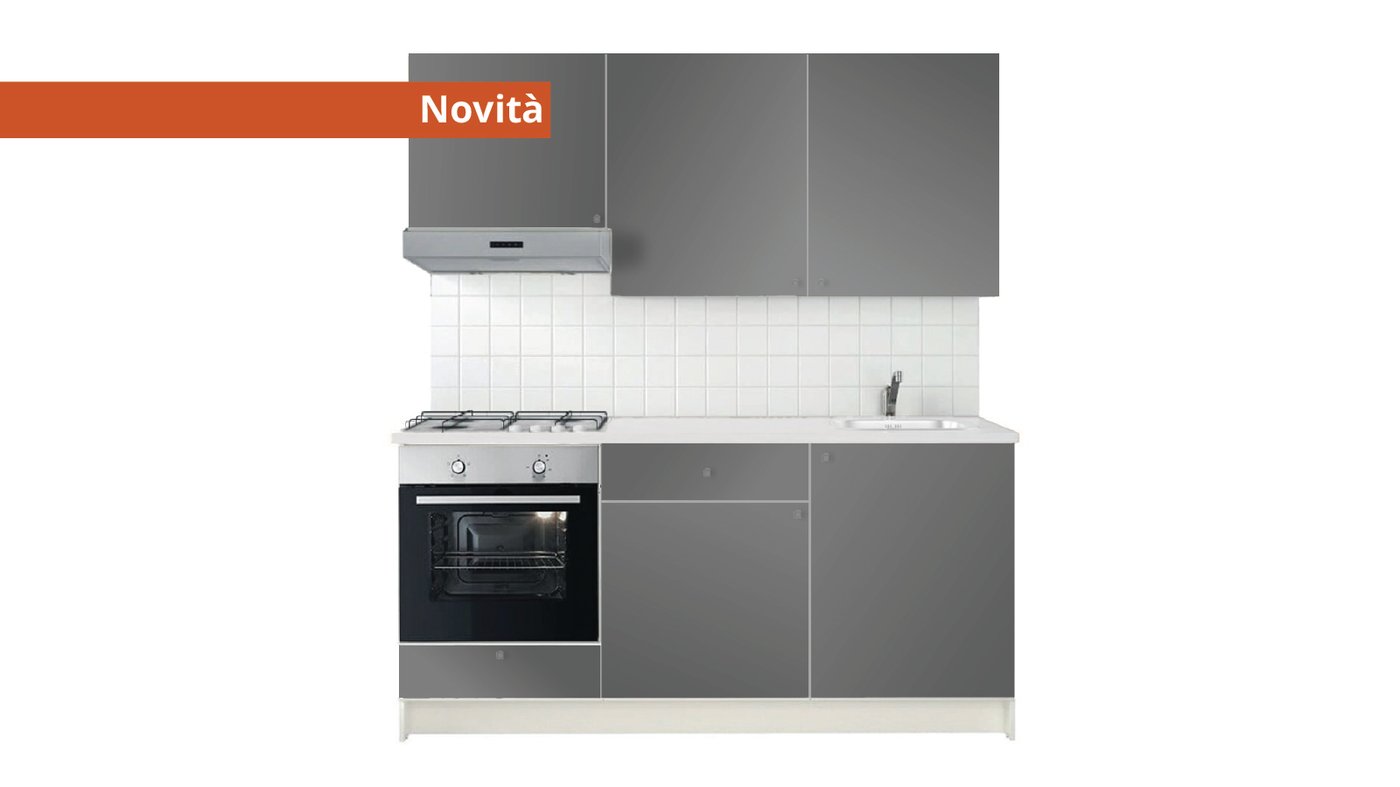 Cucina KNOXHULT grigia con elettrodomestici inox.