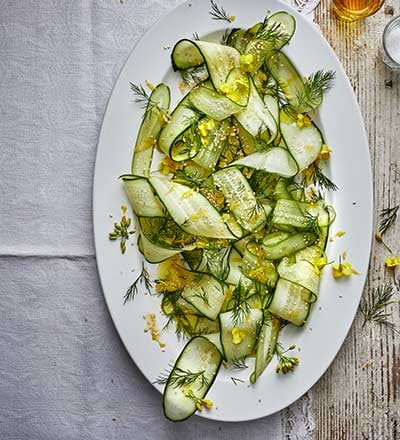 Cucumber salad with lemon zest, dill & sesame seeds
