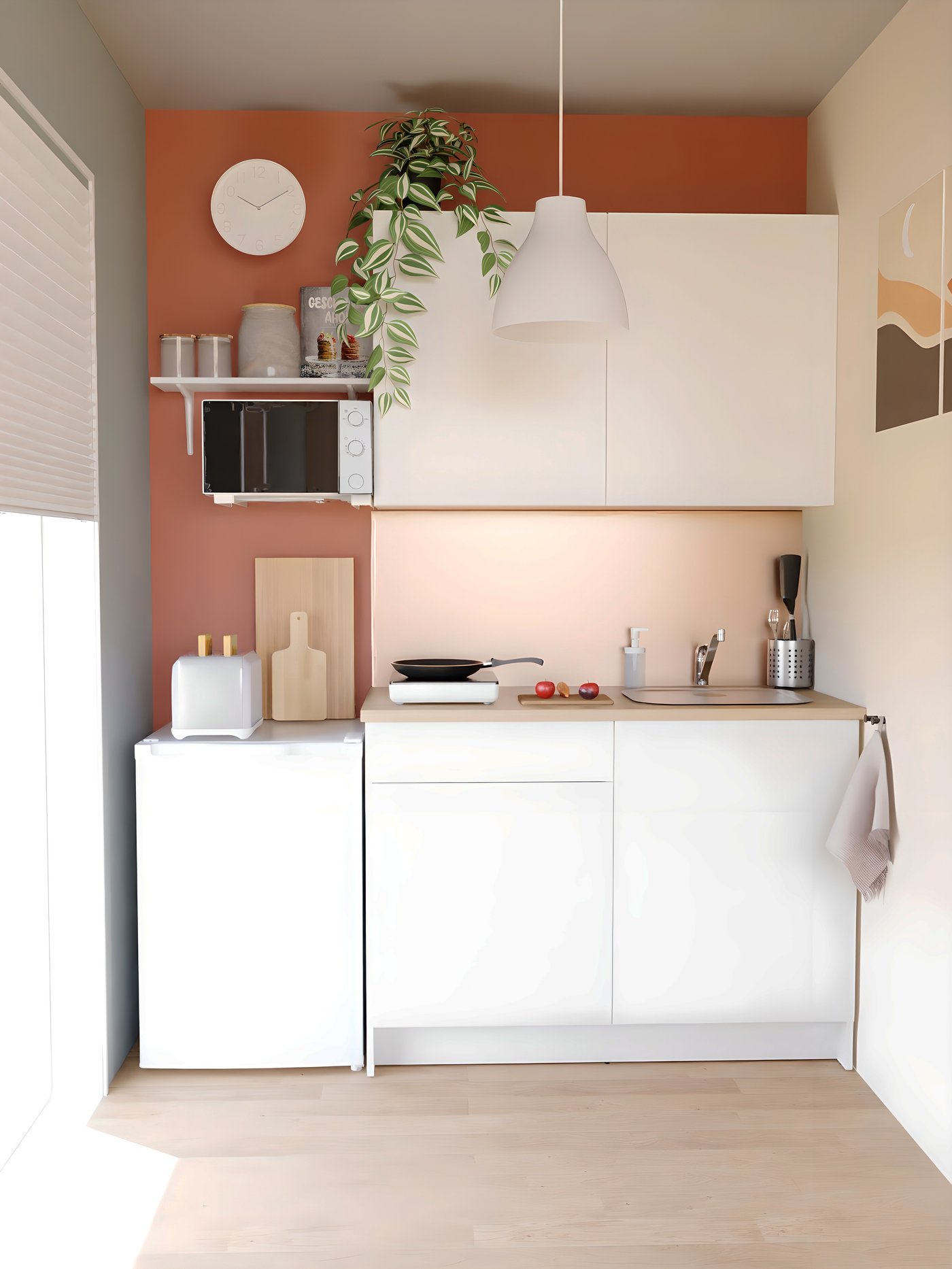 Cuisine 3D KNOXHULT blanche mur terracotta