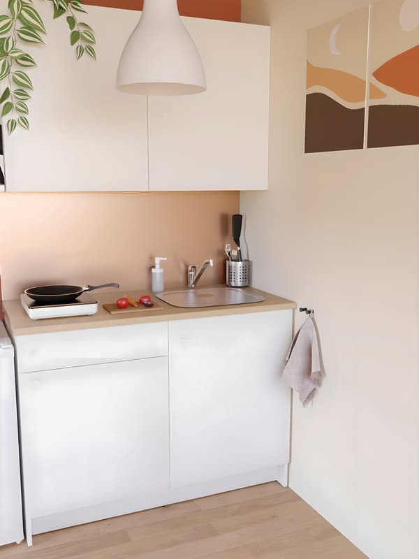 Cuisine 3D KNOXHULT blanche mur terracotta