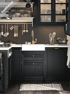 Cuisine noir avec évier blanc