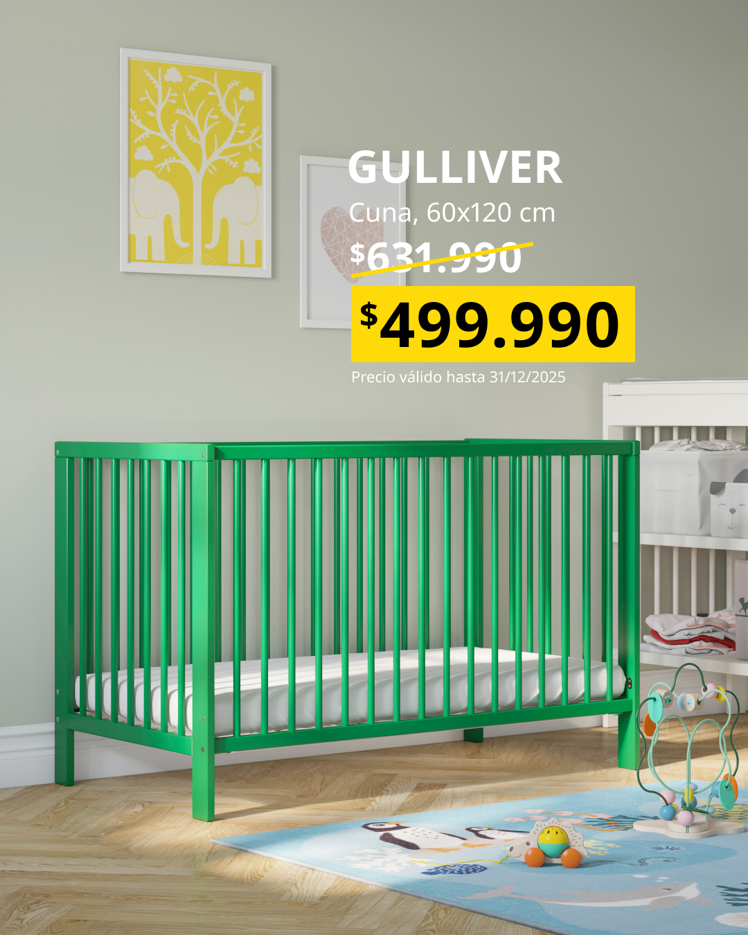 Cuna para bebe de color verde