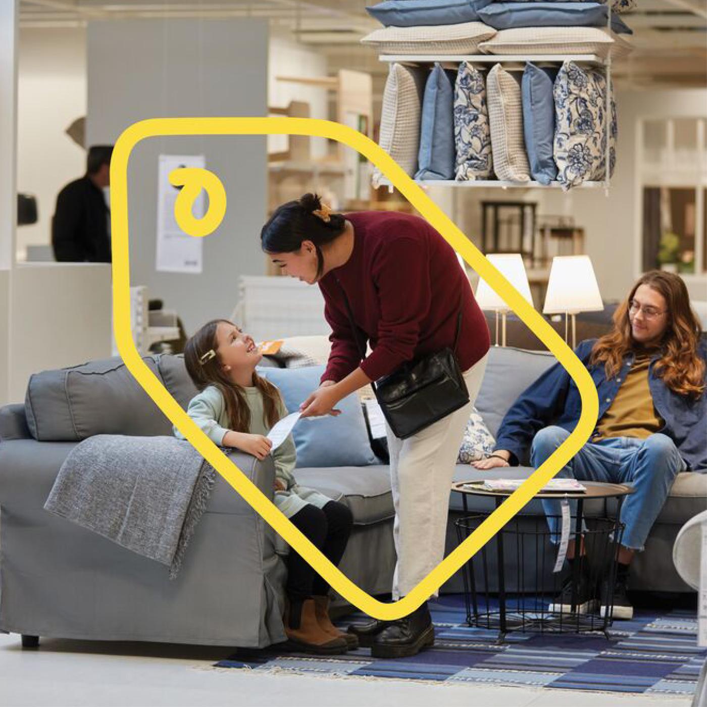 Customer shopping with their child in living rooms