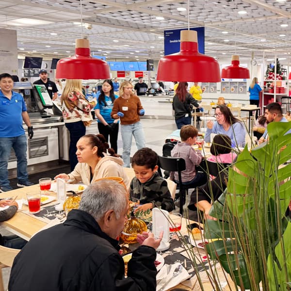 Customers at IKEA Costa Mesa enjoying a Thanksgiving meal together.