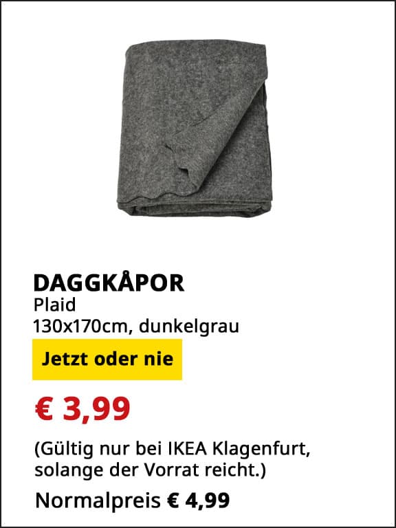 Daggkapor Plaid, 130x170cm, dunkelgrau, statt € 4,99 um € 3,99.
