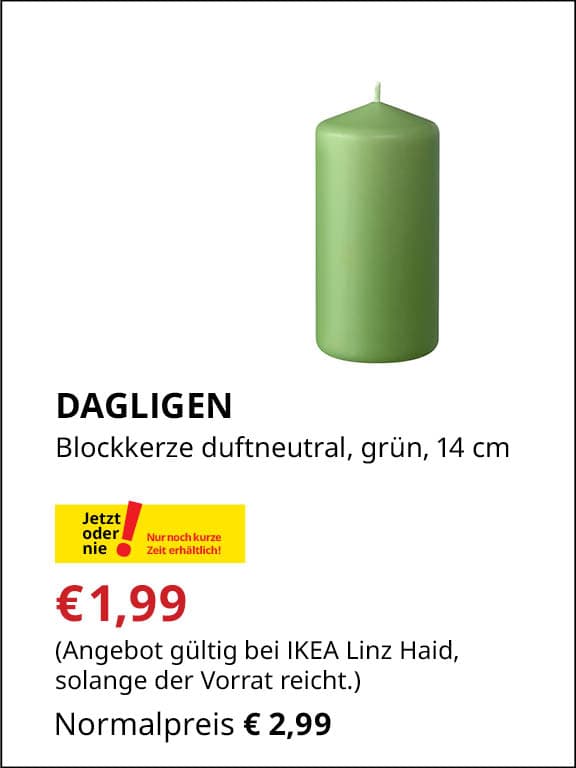 DAGLIGEN Blockkerze, grün, 14cm. €1,99 statt €2,99
