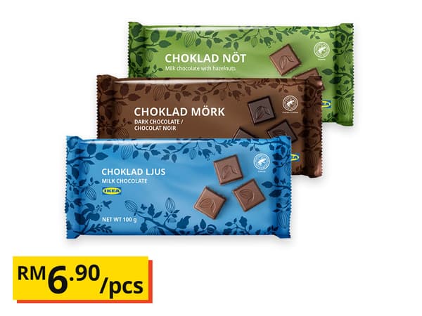 dark chocolate, milk chocolate, milk chocolate with hazelnut