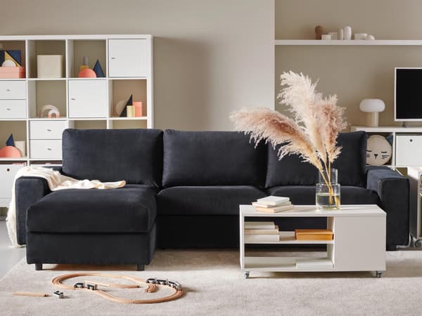 Dark VIMLE sofa in a light living room.