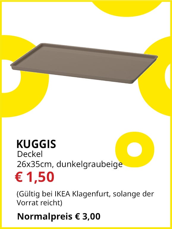 Deckel für Box Kuggis, 26x35cm, dunkel graubeige, statt € 3 um € 1,50.
