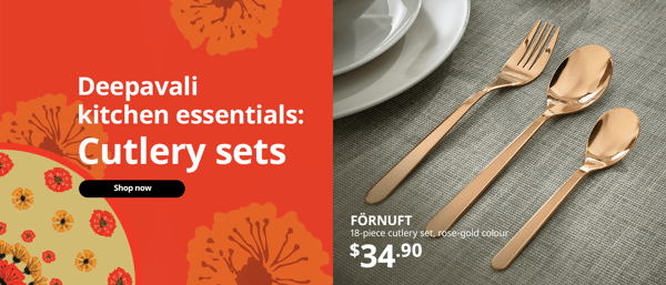 Deepavali kitchen essentials: Cutlery sets, shop now. Image shows FORNUFT rose gold cutlery sets. 