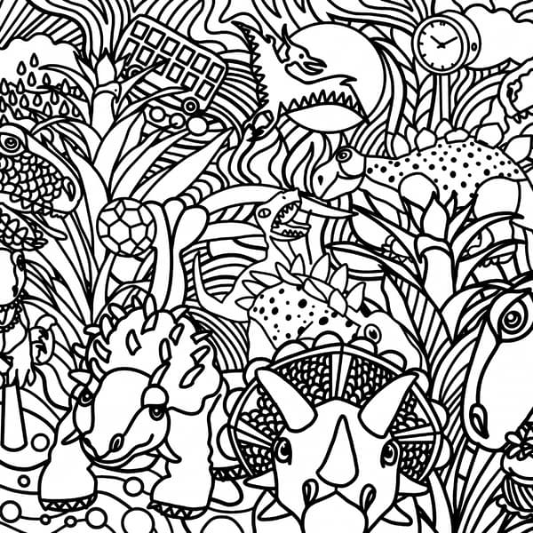 Desenhos de dinossauros JÄTTELIK a preto e branco numa paisagem misteriosa.