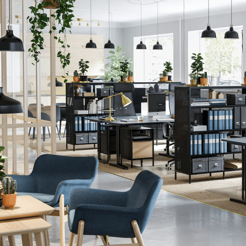 Designed office - white rooms with black furniture.