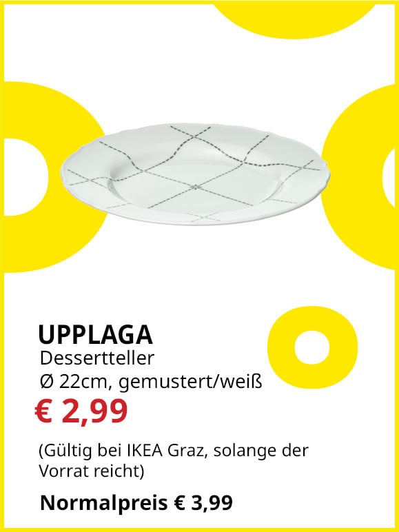 Dessertteller Upplaga, Durchmesser 22cm, gemustert/weiß, statt € 3,99 um € 2,99.